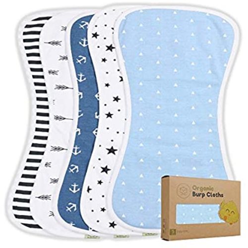 Organic Burp Cloths for Baby Boys and Girls - 5-Pack Ultra Absorbent Burping Cloth, Burp Clothes, Newborn Towel - Milk Spit Up Rags - Burpy Cloth Bib for Unisex, Boy, Girl - Burp Cloths - Adventurer