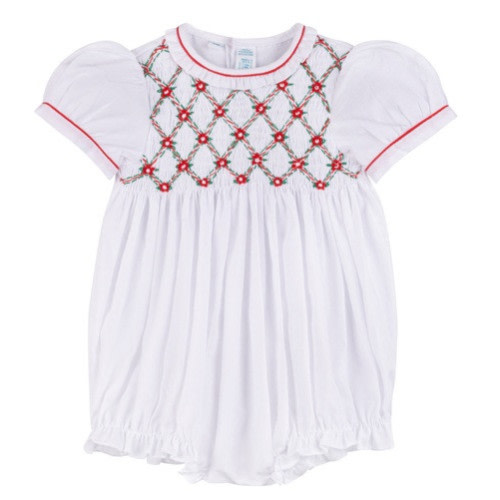Girls Christmas Floral Smocked Holiday BubbleI Feltman Brothers