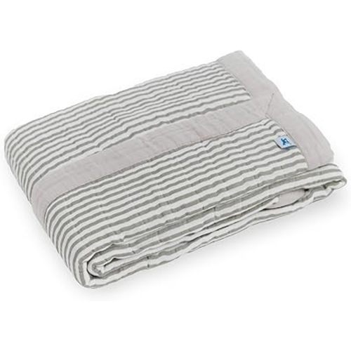 Little Unicorn Newborn Receiving Quilt | Ultra- Soft Muslin (Grey Stripe)