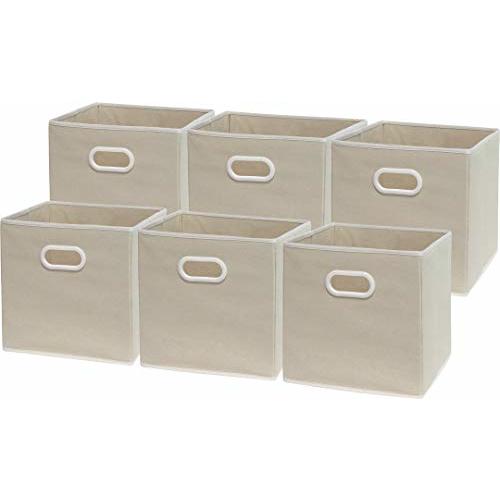 Simple Houseware 11-Inch Foldable Cube Storage Bins with Handles, Beige | 6-Pack Lightweight & Durable Structure Fabric Cubes Organizer for Closet or Shelves