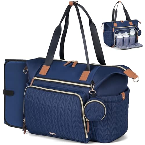 Tonyeee Diaper Bag Tote, Large Baby Diaper Bags Waterproof, Hospital Bag for Labor Delivery with Pacifier Case, Changing Pad, Shoulder Strap, Dark Blue