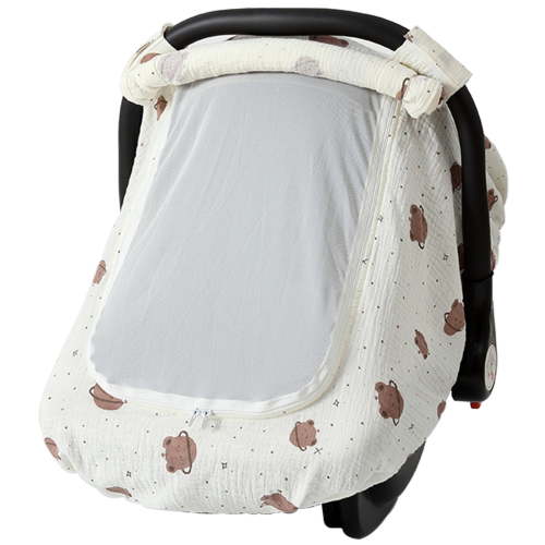 Baby Car Seat Cover Breathable Soft Infant Car Seat Canopy Cover for Babies with Zippered Mesh Peep Window Outdoor Windproof Stroller Cover for Toddler,Bear Planet