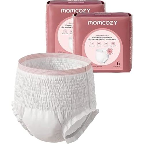Momcozy Postpartum Disposable Underwear, 12 PCS No Leak New-Thin Built-in Pad Self-Absorbent Free-Move Period Underpants for Women Mothers Moms Labor Delivery Care White, White