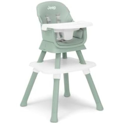 Jeep Milestone 6-in-1 High Chair by Delta Children - High Chair Converts to Stool, Booster Seat, Toddler Chair, Activity Table and Desk and Chair, Sage Green