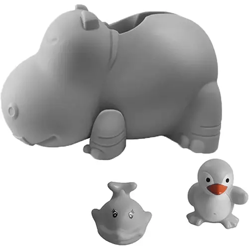 Bath Spout Cover - Faucet Cover Baby - Tub Spout Cover Bathtub Faucet Cover for Kids -Tub Faucet Protector for Baby - Silicone Spout Cover Gray Hippo - Kids Bathroom Accessories - Free Bathtub Toys