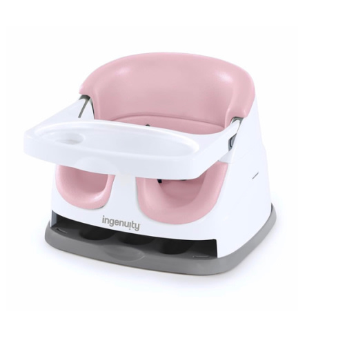 Ingenuity Baby Base 2-in-1 Booster Feeding and Floor Seat with Self-Storing Tray - Peony
