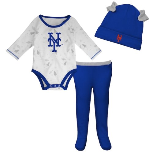 3-6 mo New York Mets Royal/White Dream Team Bodysuit, Hat & Footed Pants Set