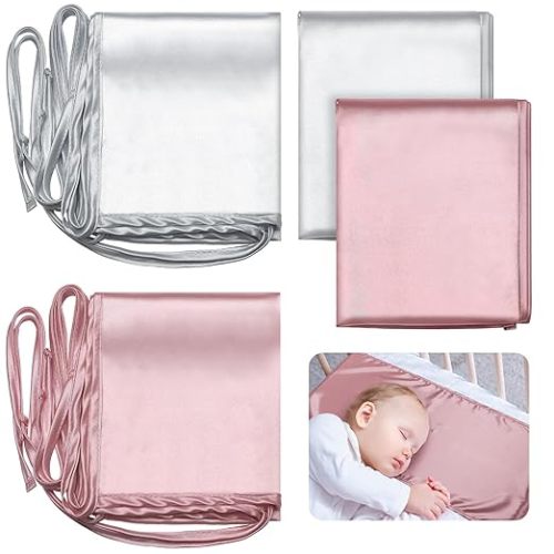 Hosuly 2 Pcs Satin Bassinet Sheet Baby Hair Soft Silk Feeling Sheet Baby Bassinet for Rectangle Cradle Pad Mattress Boys Girls Newborn Infant(Pink, Gray)