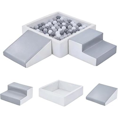 Foam Climbing Blocks with Square Ball Pit for Babies and Toddlers, 3-Piece PU Leather Climbing Toys Non-Toxic, Non-Slip Easy Clean, Indoor Crawling Soft Play Set, Gift for Kids