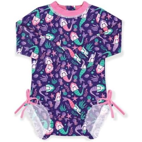 BesserBay Baby Girl Swimsuit UPF 50+ 3/4 Sleeve Zipper Snaps Bottom One Piece Rash Guard 0-36 Months