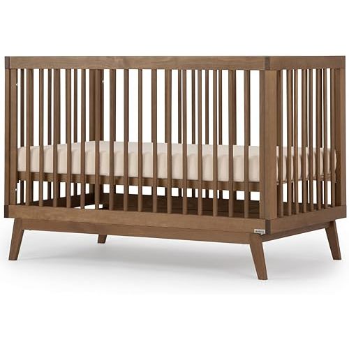 dadada Baby Soho 3-in-1 Convertible Wooden Crib to Toddler Bed - Made in Italy, GREENGUARD Gold Certified, Baby-Safe Finish, Sustainable Beech Wood, Modern Design, 3 Adjustable Heights (Walnut)