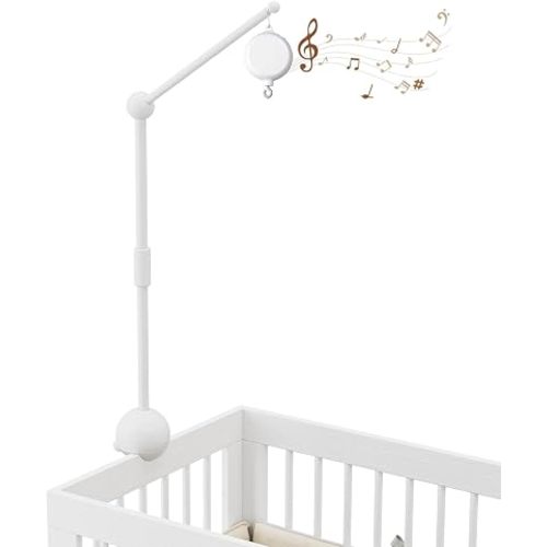 Crib Mobile Arm with Music Box,32.5 Inch White Crib Mobile Stand,Wooden Mobile Arm for Crib (2 Modes,360°Adjustable,100% Beech Wood) Baby Crib Mobile for Boy and Girl