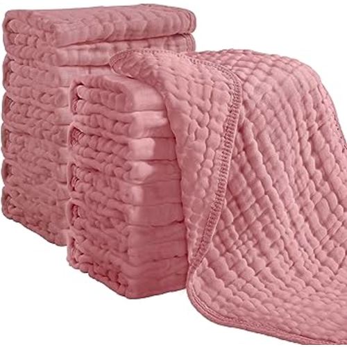 Looxii Muslin Burp Cloths 100% Cotton Muslin Cloths 12 Pack Large 20''x10'' Extra Soft and Absorbent Baby Burping Cloth for Boys and Girls (Bean Paste)