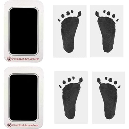 Baby Footprint and Handprint Kit, 2 Black Inkless Print Pads + 4 Imprint Cards, Dog Paw Print Kit Clean Touch Ink Pad Perfect Keepsake Gift for Newborns and Pets Printing Touch Imprints