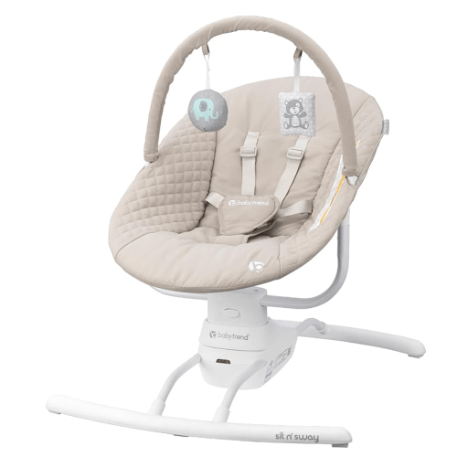 Baby Trend Sit N’ Sway Portable Swing – 3 Sway Speeds, 8 Melodies, Plug‑in or Battery Use, Remote Control, 5‑Point Harness, Removable Headrest & Toy Bar – Dash Tan