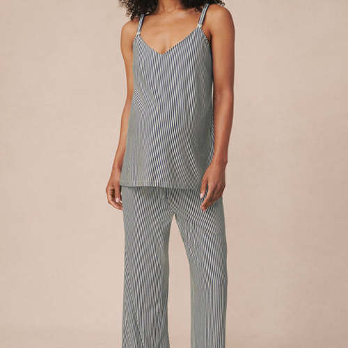 LAKE | Women | DreamModal® Pajamas | Blue Depths Pencil Stripe Maternity Kimono Bundle