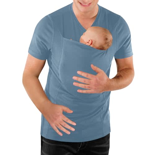 Mens Dad Shirts Baby Carrier Shirt Short Sleeve Skin to Skin New Dad Gifts T-Shirt with Pocket