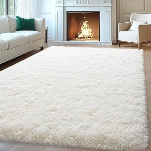 Mugorn 8x10 Area Rugs for Living Room, Large Fluffy Cream White Rugs for Bedroom, Soft Carpet Shag Kids Room Rug, Non-Slip Fuzzy Rugs Indoor (8ft x 10ft, Cream White)