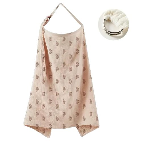 Muslin Nursing Cover for Breastfeeding Moms - 100% Cotton Lightweight & Breathable Privacy Shawl with Adjustable Rigid Hoop | Multi-use Apron (Ivory rainbow)
