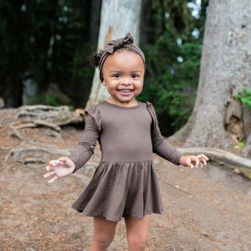 Long Sleeve Twirl Bodysuit Dress in Espresso