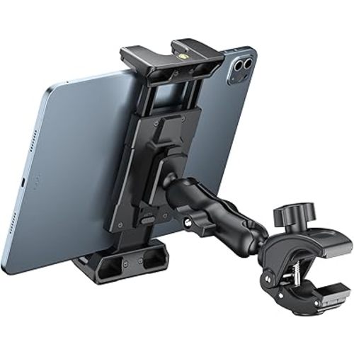 OHLPRO Tablet Mic Stand Holder for iPad Treadmill Handlebar Clamp, Mount for Spin Bike Microphone Peloton Stroller Bicycle, Fit 5-13” iPad Pro 12.9 Air Mini, Galaxy Tab, iPhone, Fire HD 10