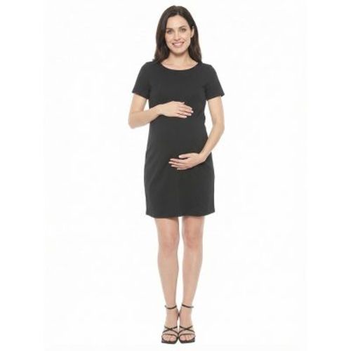 24seven Comfort Apparel Maternity Short Sleeve Round Neck Mini Shift Dress