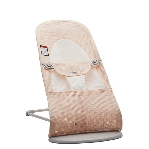BabyBjörn Bouncer Balance Soft, Light Grey Frame, Mesh, Pearly Pink/White, 2-in-1 Adjustable Baby Bouncer Seat and Toddler Chair, Newborn to Toddler (8-29 lbs), 4 Positions, Lightweight & Portable