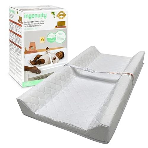 Ingenuity Contoured Changing Pad – Includes Waterproof Changing Liner and Safety Fastening Strap with Quick-Release Buckle
