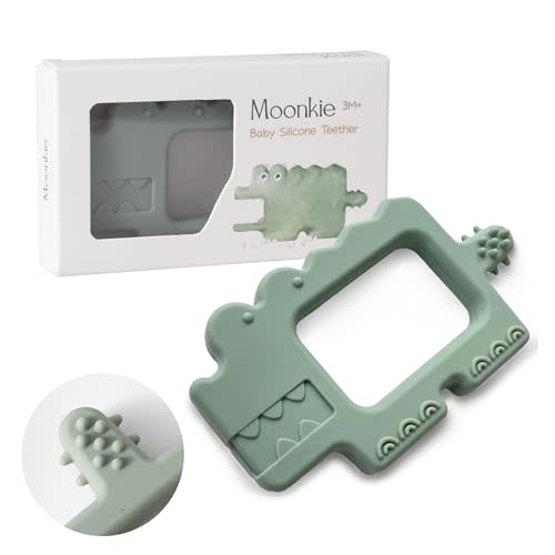 Moonkie Teething Toy, Safe & Easy to Hold BPA Free Silicone Baby Soothing Teethers, Prevent Finger Sucking Teether Toys Best for Babies 0-6 6-12 Months (Crocodile Sage)