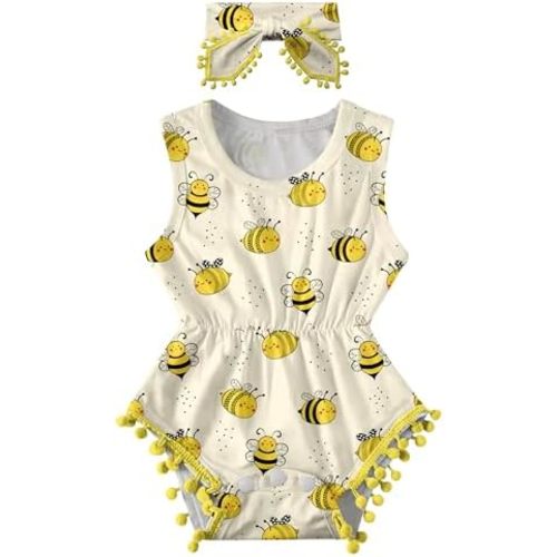 UNICOMIDEA Baby Girl Clothes 0-24 Months Floral Sleeveless Baby Cowgirl Newborn Romper Jumpsuit Outfit Set with Headband