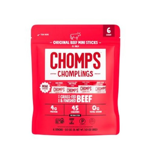 Chomps Chomplings Original Beef Mini Sticks - 3oz/6ct: Keto Certified, Sugar-Free, High Protein