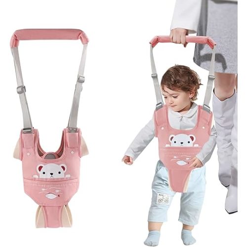 Baby Walking Harness, Handheld Kids Walker Helper with Detachable Crotch Adjustable Walker Harness Assistant Belt Baby Learning Walk Toddler Infant Walker 9-24 Months (Pink)