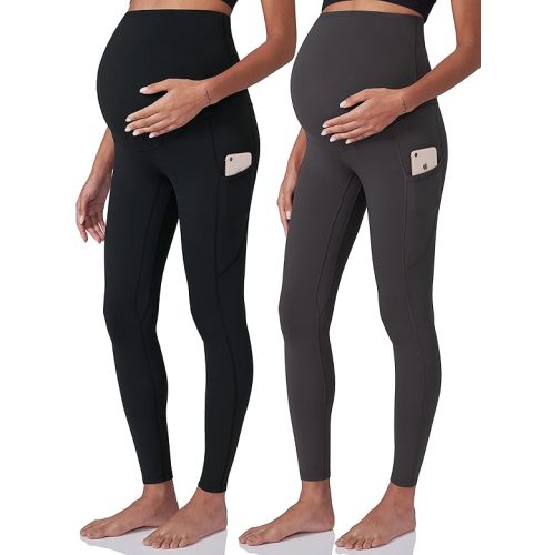 POSHDIVAH Women's Maternity Workout Leggings Over The Belly Pregnancy Yoga Pants with Pockets Soft Activewear Work Pants