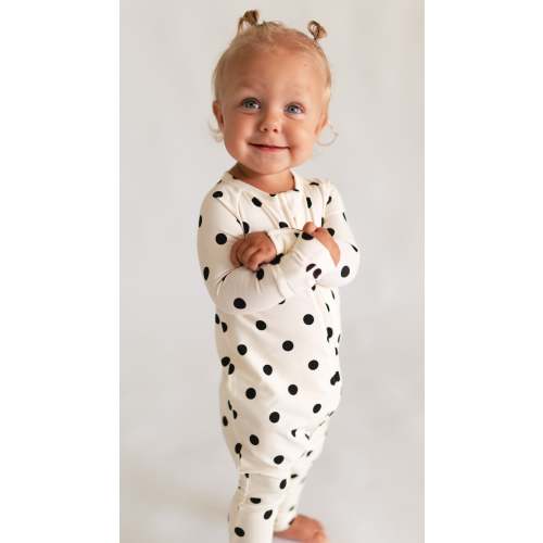 Infant Romper in Cream & Black polka dot – Silks