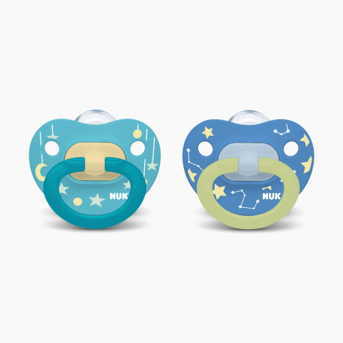 NUK Glow-In-The-Dark Orthodontic Pacifiers (2 Pack) - Blue Stars, 0-6 Months