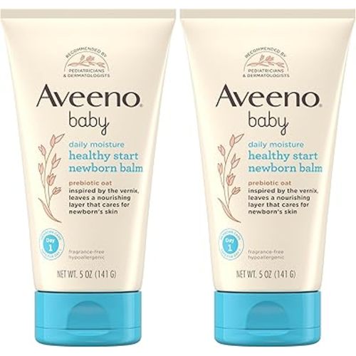 Aveeno Baby Healthy Start Nourishing Newborn Balm, Hypoallergenic Baby Skin Balm with Prebiotic Oat Leaves a Nourishing Layer to Care for Newborn Skin, Fragrance-Free, 5 oz, (Pack of 2)