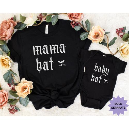 Mom and Baby Matching Halloween Shirts, Family Halloween Shirts, Mama Bat Tshirt, Baby Bat Bodysuit, Baby’s First Halloween Outfit