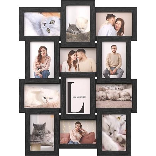 SONGMICS Collage Picture Frames, 4x6 for Wall Decor Set of 12, Multi Family Photo for Gallery Decor, Hanging Display, Assembly Required, Christmas Gift, Ink Black URPF26BK