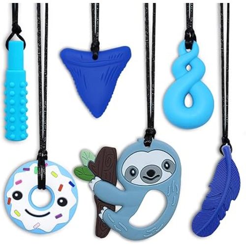 Chew Necklaces for Sensory Kids Boys Girls, 6 Pack Chewy Necklace Sensory Toys for Kids with Autism, Silicone Oral Motor Aids Chew Toys for Children Adults Reduce Fidgeting