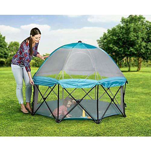 Regalo My Play Deluxe Extra Large Portable Play Yard Indoor and Outdoor Includes a Full Canopy, Teal, 8-Panel