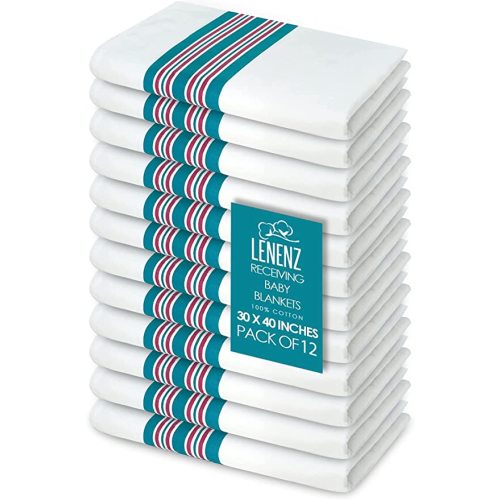 Baby Receiving Blankets, 100% Cotton Flannel Receiving Blanket, Perfect for swaddling & Wrapping, Ultra-Soft Hospital Blankets, Size 30 x 40 inch (12)