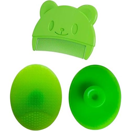 Baby Bath Brush, Baby Cradle Cap Brush, Silicone Massage Brush, Baby Comb, Children's Comb（3pcs） (Green)