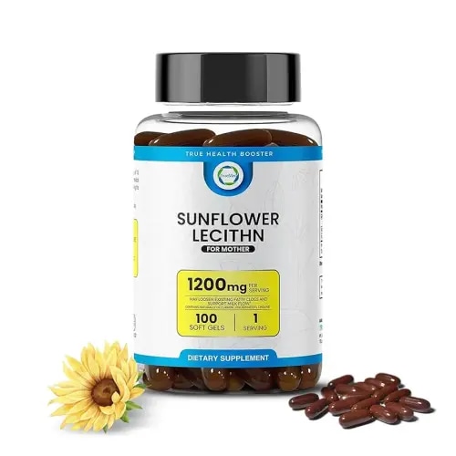 Sunflower Lecithin 1200 mg, Milk Flow, Soy-Free & Non-GMO Support for Breastfeeding Moms Unblocks Clogged Milk Ducts, Brain, Nerve & Liver Health, Phospholipid-Rich for Mother 100 Softgel