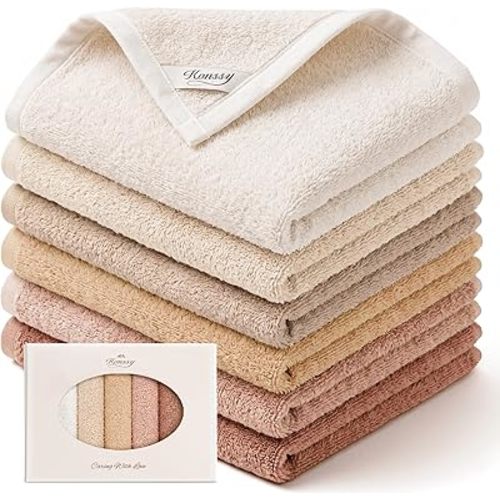 Konssy 6-Pack 100% Cotton Terry Face Cloths, Soft Wash Cloths for Women
