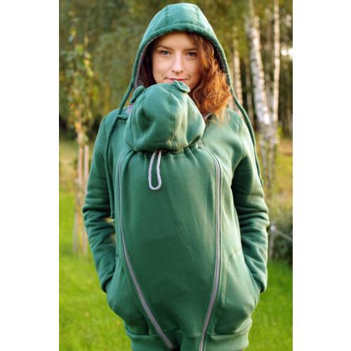 Front / Back 3in1 COTTON Babywearing jacket coat Maternity Multifunctional Kangaroo hoodie Babyweare FROGGY STYLE forest green