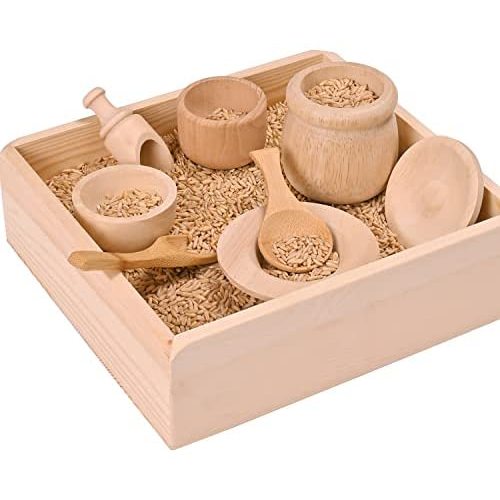 Sparkle Race Sensory Bin Tools with Wooden Box Tray Montessori Toys for Toddlers, Waldorf Toys, Wooden Scoop Dish and Tongs for Kids, Montessori Kitchen for Sensory Table Fine Motor Learning Skills