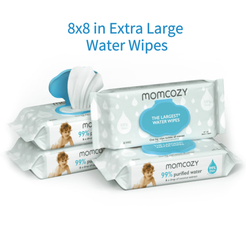 Momcozy Baby Wipes, Extra Large Unscented Water Wipes 240 Ct, Gentle pH-Balanced for Sensitive Skin