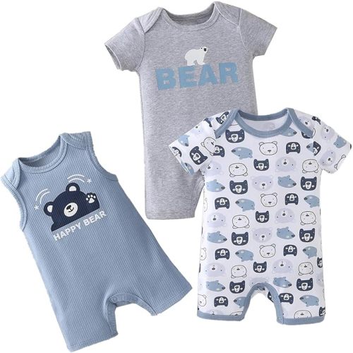 Baby Boy Rompers Short Sleeve Cotton Toddler Rompers Graphic Print Baby Clothes One-Piece Outfit