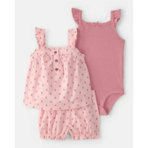 Carter's Baby Girl 3-Piece Flutter Sleeve Outfit Set - Pink | 6M