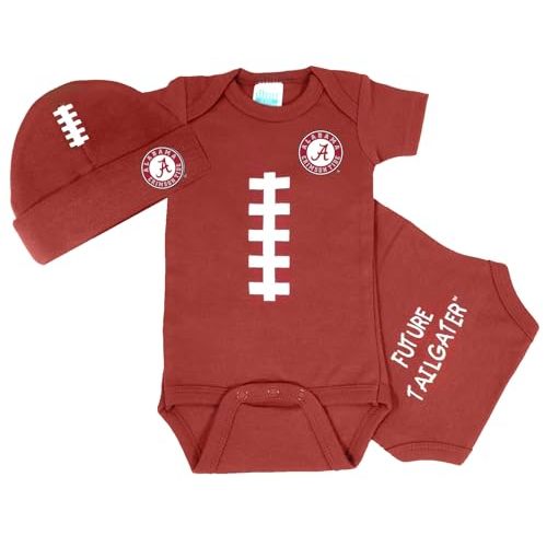 Future Tailgater Alabama Crimson Tide Officially Licensed Baby Football Onesie and Football Hat Set - Brown